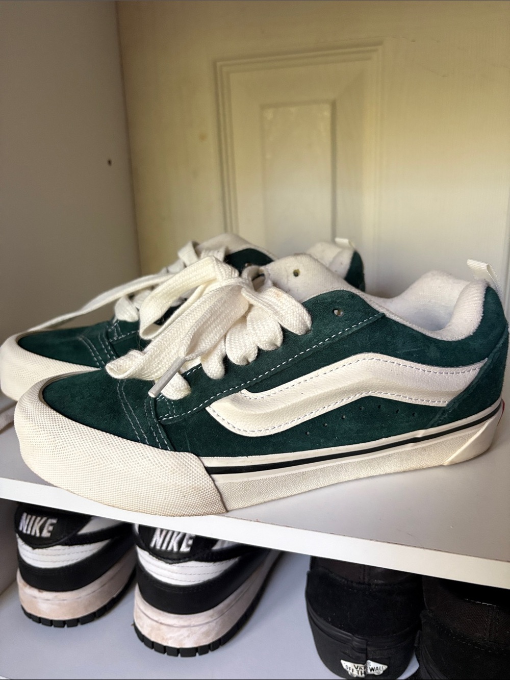 Vans Green Suede Low-Top Sneakers with White Stripe